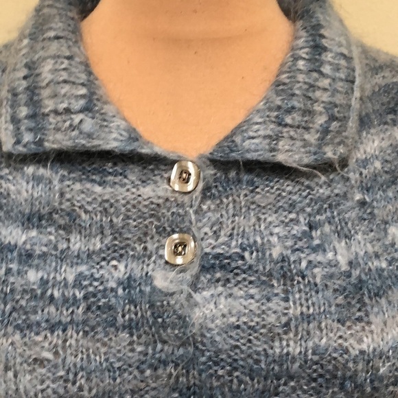 Vintage Collared Sweater Size Small Fuzzy Blue Space Dye - Picture 3 of 8
